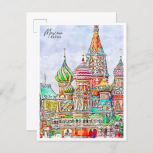 Carte Postale Aquarelle de voyage vintage Moscou Russie