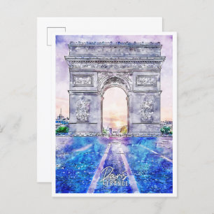 Carte Postale Aquarelle de voyage vintage Paris France
