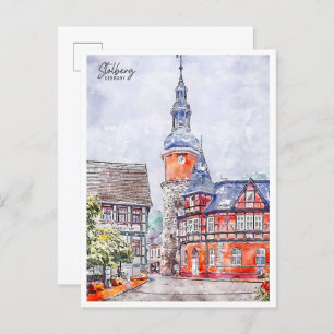 Carte Postale Aquarelle de voyage vintage Stolberg Allemagne