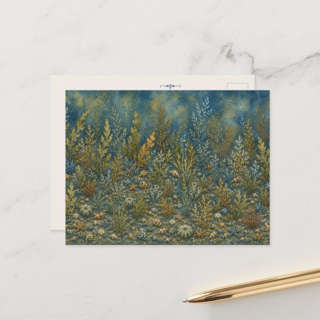 Carte postale aquarelle d'eau de mer et de récif (Devant/Arrière en situation)