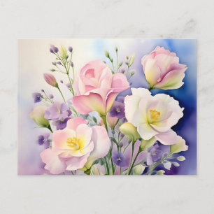 Carte Postale Aquarelle délicate Lisianthus Fleurs