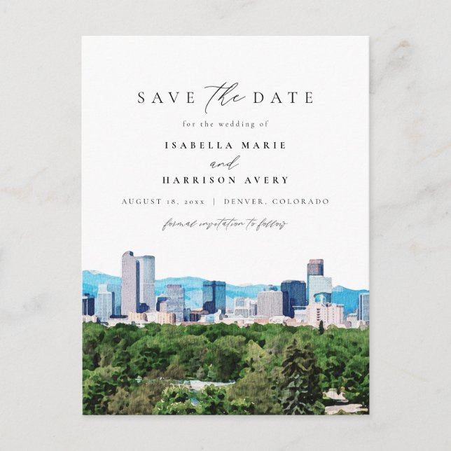 Carte Postale Aquarelle Denver Colorado Ski Mountain Skyline (Devant)