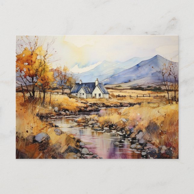 Carte postale aquarelle des Highlands écossais en  (Devant)