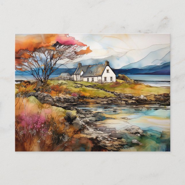 Carte postale aquarelle des Highlands écossais en  (Devant)