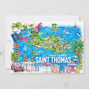 Carte postale aquarelle des îles Vierges Saint-Tho