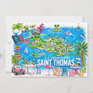 Carte postale aquarelle des îles Vierges Saint-Tho