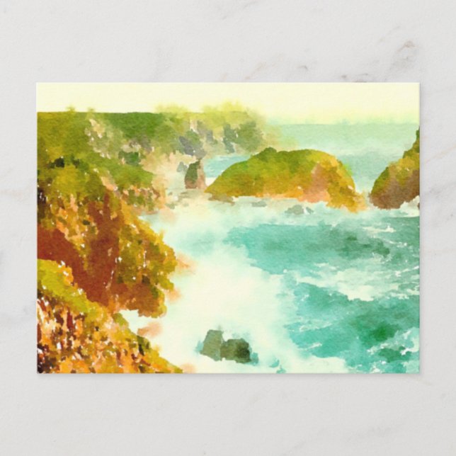 Carte Postale Aquarelle des vagues écrasantes (Devant)