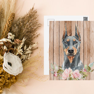 Carte Postale Aquarelle Doberman & Fleurs