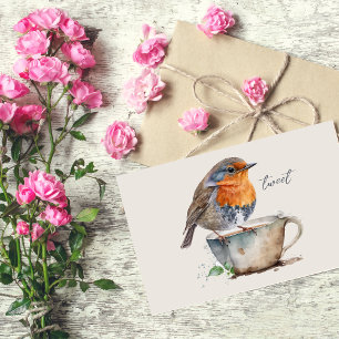 Carte Postale Aquarelle d'oiseau orange mignonne Robin