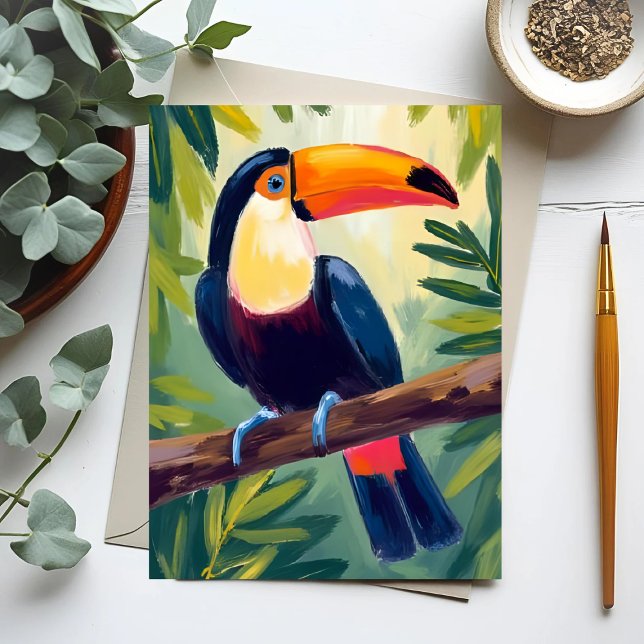 Carte Postale Aquarelle d'oiseaux tropicaux de couleur toucan (Créateur téléchargé)