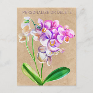 Carte Postale Aquarelle d'orchidée rose violet Floral Personnali