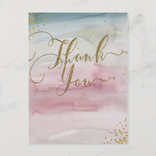 Carte Postale Aquarelle dorée moderne glamour  Élégant Merci