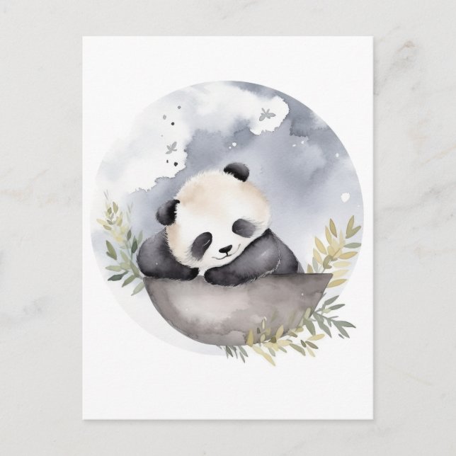 Carte Postale Aquarelle dormante bébé Panda Ours (Devant)