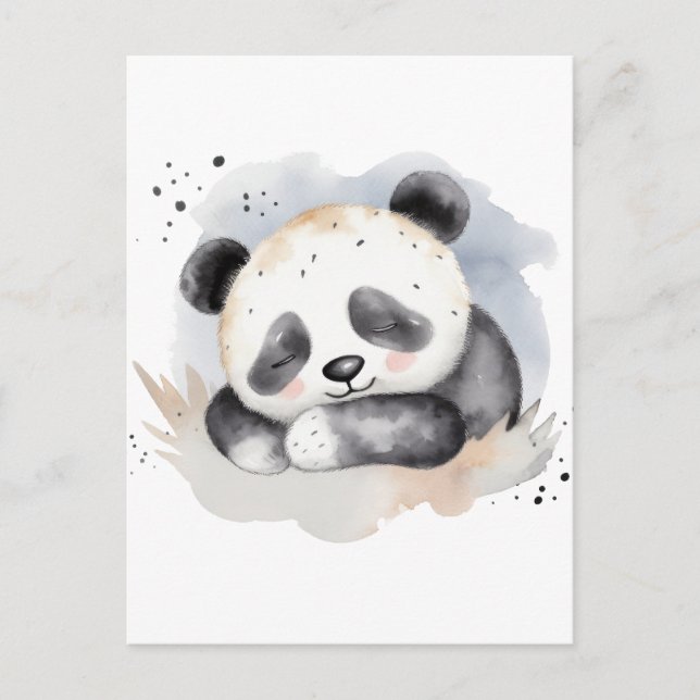 Carte Postale Aquarelle dormante Bébé Panda Ours (Devant)
