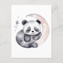 Aquarelle dormante Lune bébé Panda Ours