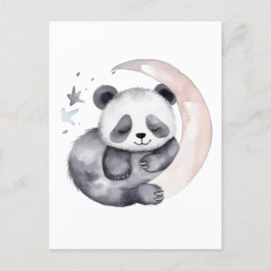 Carte Postale Aquarelle dormante Lune bébé Panda Ours