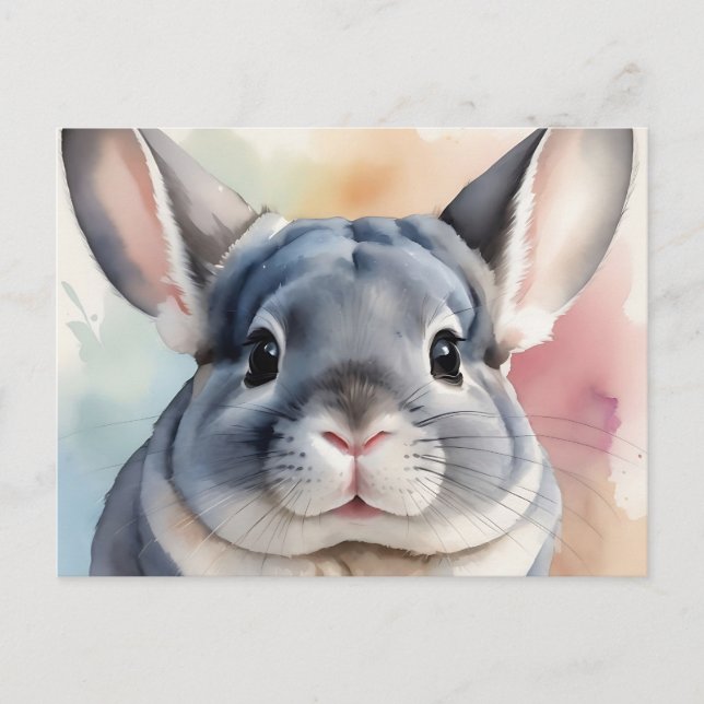 Carte Postale Aquarelle douce Chinchilla Portrait (Devant)
