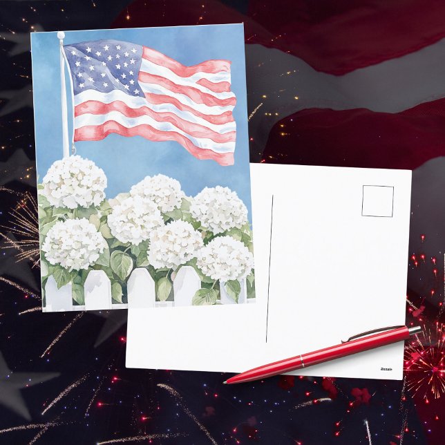 Carte Postale Aquarelle drapeau américain Hydrangeas Americana (Créateur téléchargé)