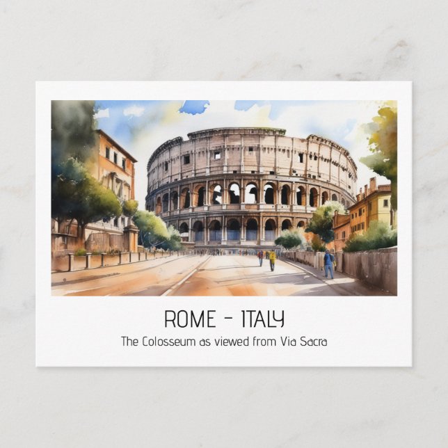 Carte Postale Aquarelle du Colisée Via Sacra Rome touriste (Devant)