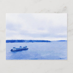 Carte Postale Aquarelle du ferry Eliot Bay Seattle
