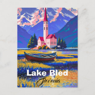 Carte postale aquarelle du lac de Bled Slovénie Vo