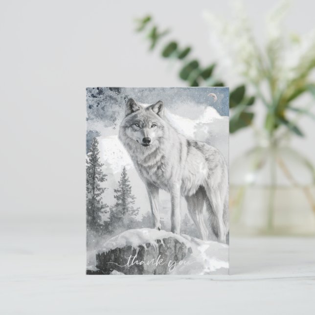 Carte Postale Aquarelle du loup blanc hiver (Debout devant)