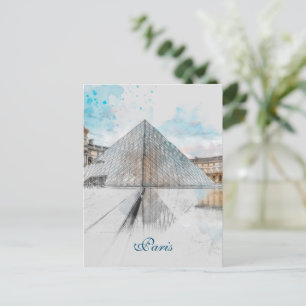 Carte Postale Aquarelle du Louvre Paris, France Pos
