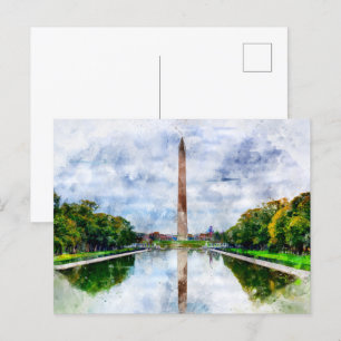 Carte Postale Aquarelle du Monument de Washington avec reflet