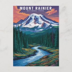Carte Postale Aquarelle du parc national du Mont-Rainier