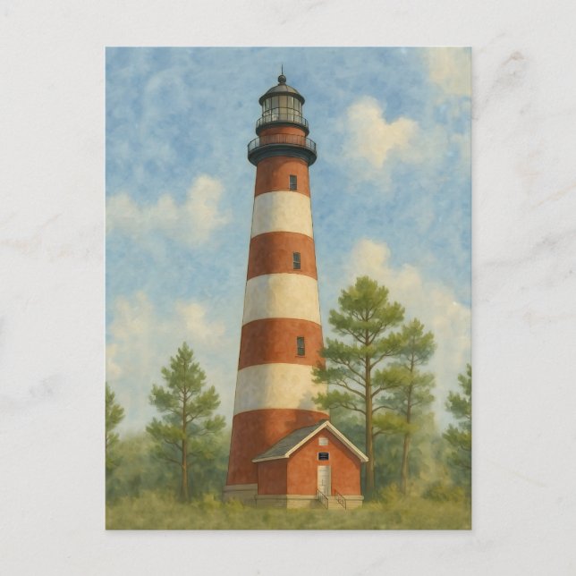 Carte Postale Aquarelle du phare Assateague (Devant)