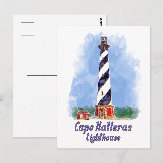 Carte Postale Aquarelle du phare de Cape Hatteras Caroline du No (Devant / Derrière)