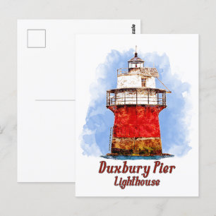 Carte Postale Aquarelle du phare de Duxbury Pier - Massachusetts