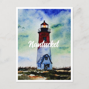 Carte Postale Aquarelle du phare de Nantucket Massachusetts