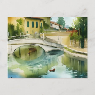 Carte postale aquarelle du pont du canal