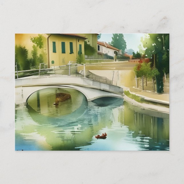 Carte postale aquarelle du pont du canal (Devant)