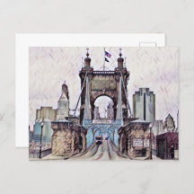 Aquarelle du pont suspendu Cincinnati Roebling
