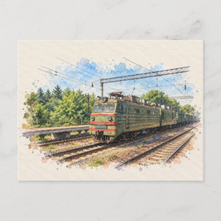 Carte postale aquarelle du train électrique de Kie