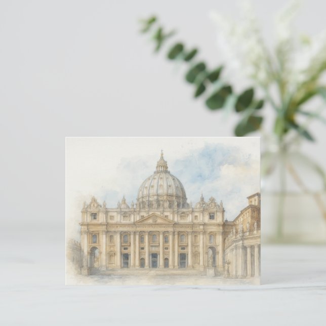 Carte postale aquarelle du Vatican | Basilique Sai (Debout devant)