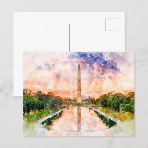 Carte Postale Aquarelle du Washington Monument au coucher du sol