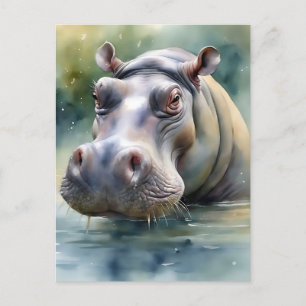 Carte Postale Aquarelle Ethereal Hippo