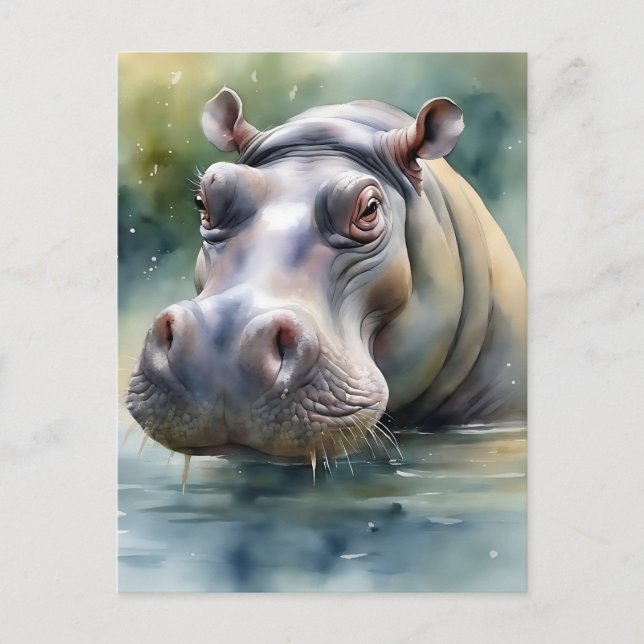 Carte Postale Aquarelle Ethereal Hippo (Devant)