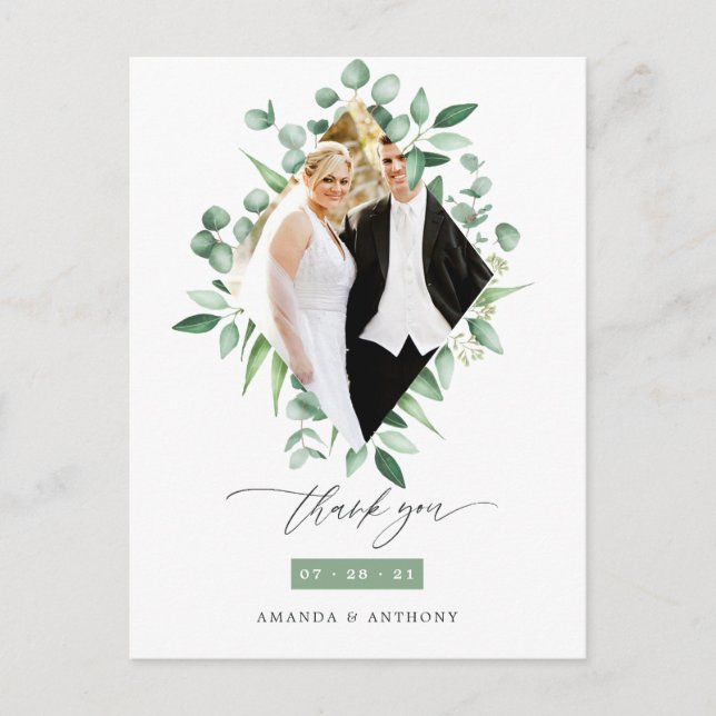 Carte Postale Aquarelle Eucalyptus Bois Merci vert (Devant)