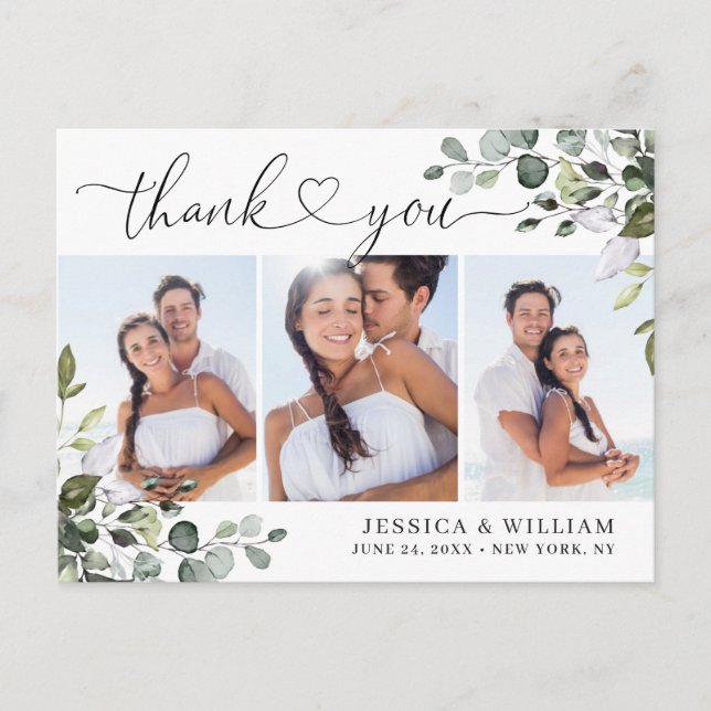 Carte Postale Aquarelle Eucalyptus Mariage 3 Merci photo (Devant)