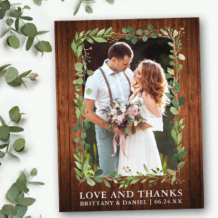 Carte Postale Aquarelle Eucalyptus Mariage Amour Merci Wood