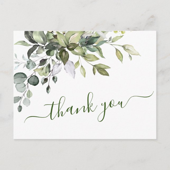 Carte Postale Aquarelle Eucalyptus Mariage de Merci vert (Devant)