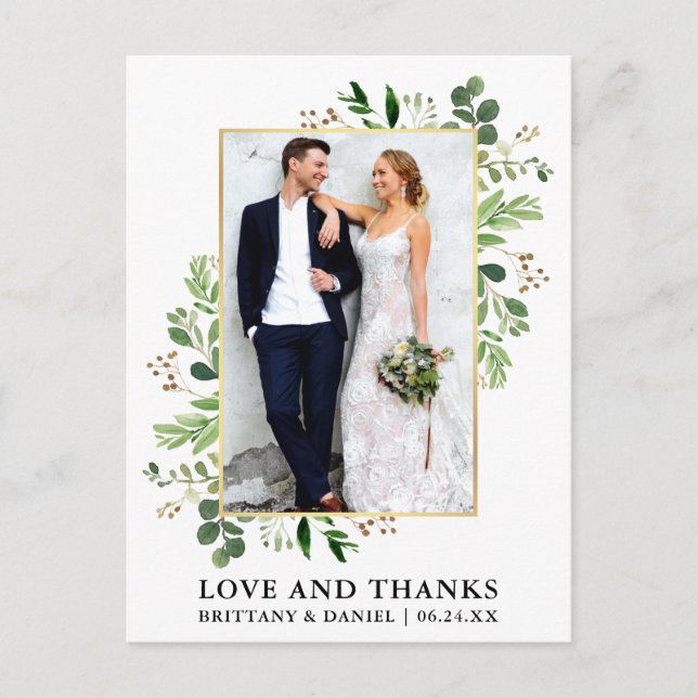 Carte Postale Aquarelle Eucalyptus Mariage Or Merci Amour (Devant)