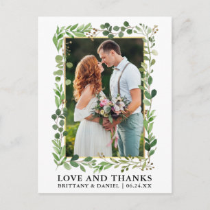 Carte Postale Aquarelle Eucalyptus Or Mariage Amour Merci
