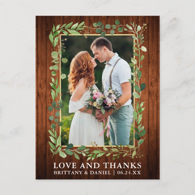 Carte Postale Aquarelle Eucalyptus Wood Gold Love and Thanks (Devant)