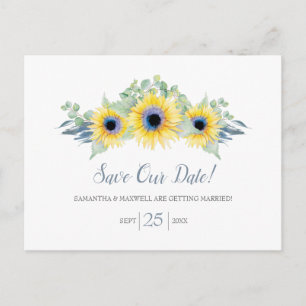 Carte Postale Aquarelle Faire-Part Soleil Tournesol Eucalyptus