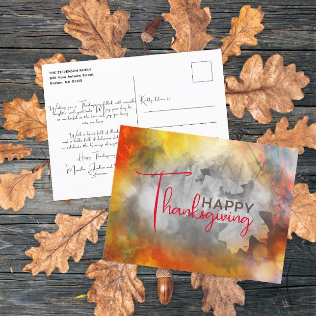 Carte Postale Aquarelle Feuille D'automne Famille Action De Grâc (Créateur téléchargé)